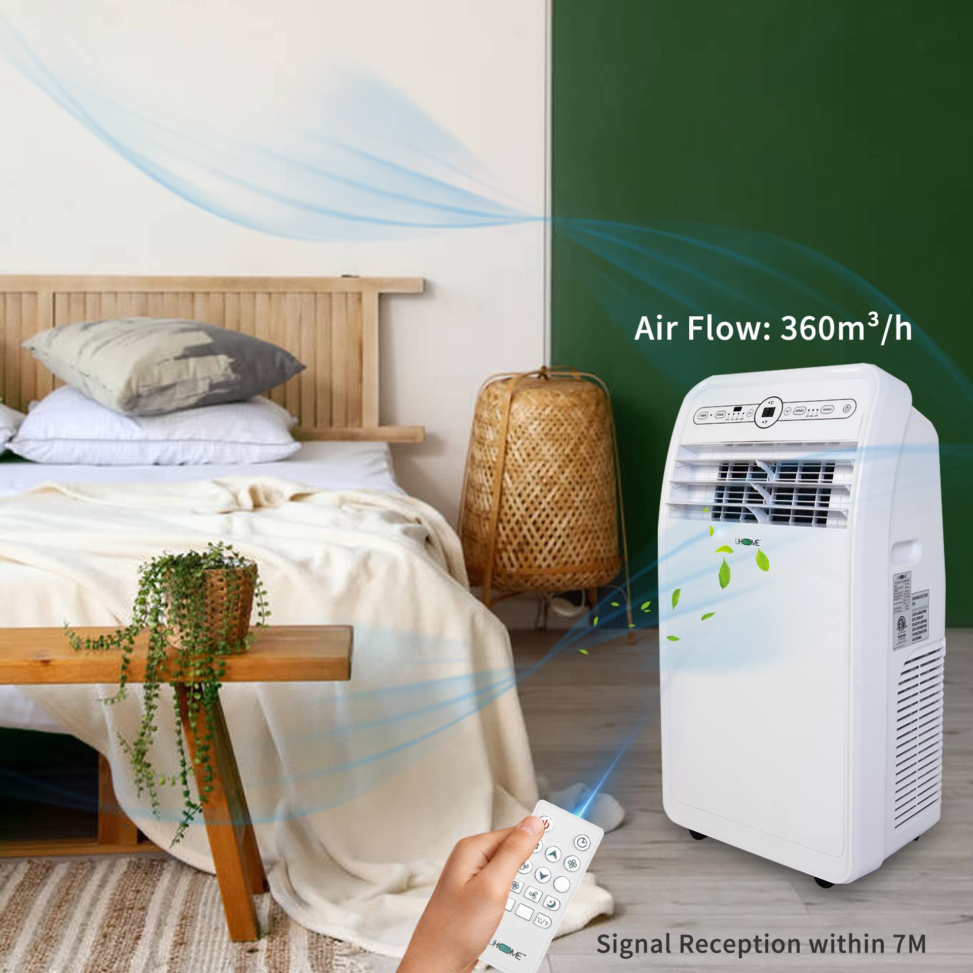 Uhome 12000 BTU Portable Air Conditioner with Heater up to 400 Sq. Ft, Ac Heater Combo Window Unit, Portable AC Unit with Dehumidifier & Fan, Cools & Heats,Remote Control and Window Kit Included,White