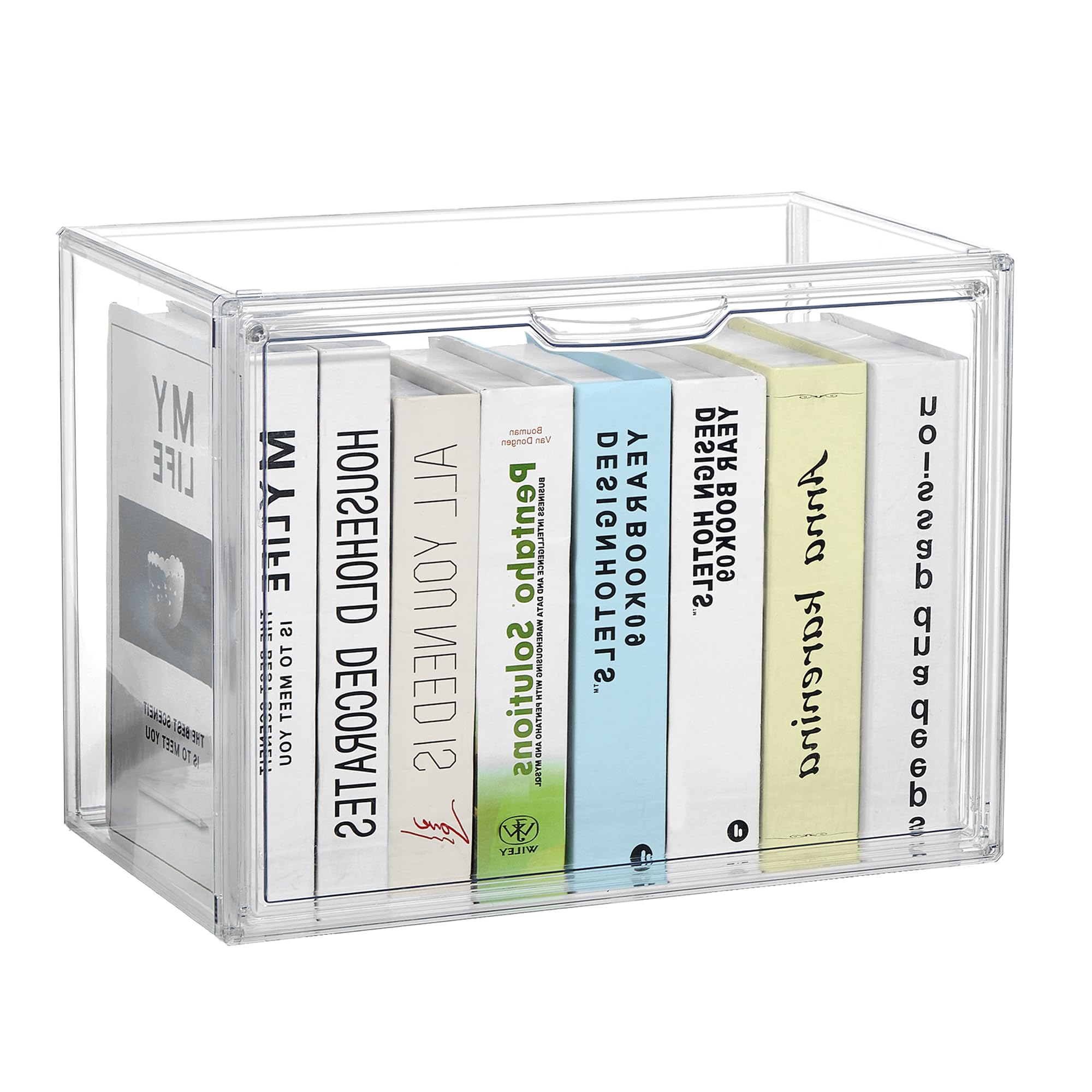 Photo 1 of LXLXXL Cube Storage Organizer Acrylic Book Case Display Case Box Stackable Book Storage Containers With Magnetic Door Clear Plastic Portable Organizer For Living Room Bedroom 1 Pack