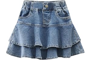 TIBE PINCESS Girls Denim Skirt Summer Vintage Pleated Kids Skirt Shorts Children Uniform Skirt Jeans Skorts