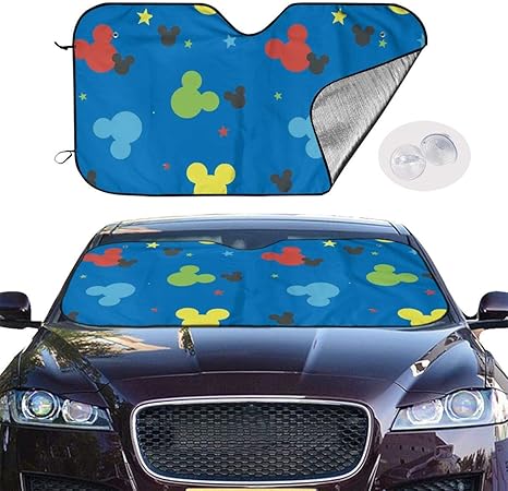 Amazon 車のフロントガラスサンシェードカラフルなミッキーヘッド折りたたみ式フロントウィンドウシールドカバープロテクター車を涼しく保つ51x27 5インチ サンシェード 車 バイク