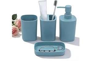 4 Piece Bathroom Accessories Set, Plastic Bathroom Accessory Set- Square Toothbrush Holder Set, Soap Dispenser, Toothbrush Ho