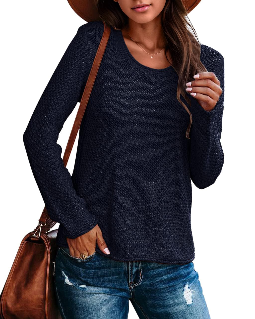 Photo 1 of 2XL. Ebifin Women's Crew Neck Pullover Sweater Solid Color Casual Warm Lightweight Knit Sweaters