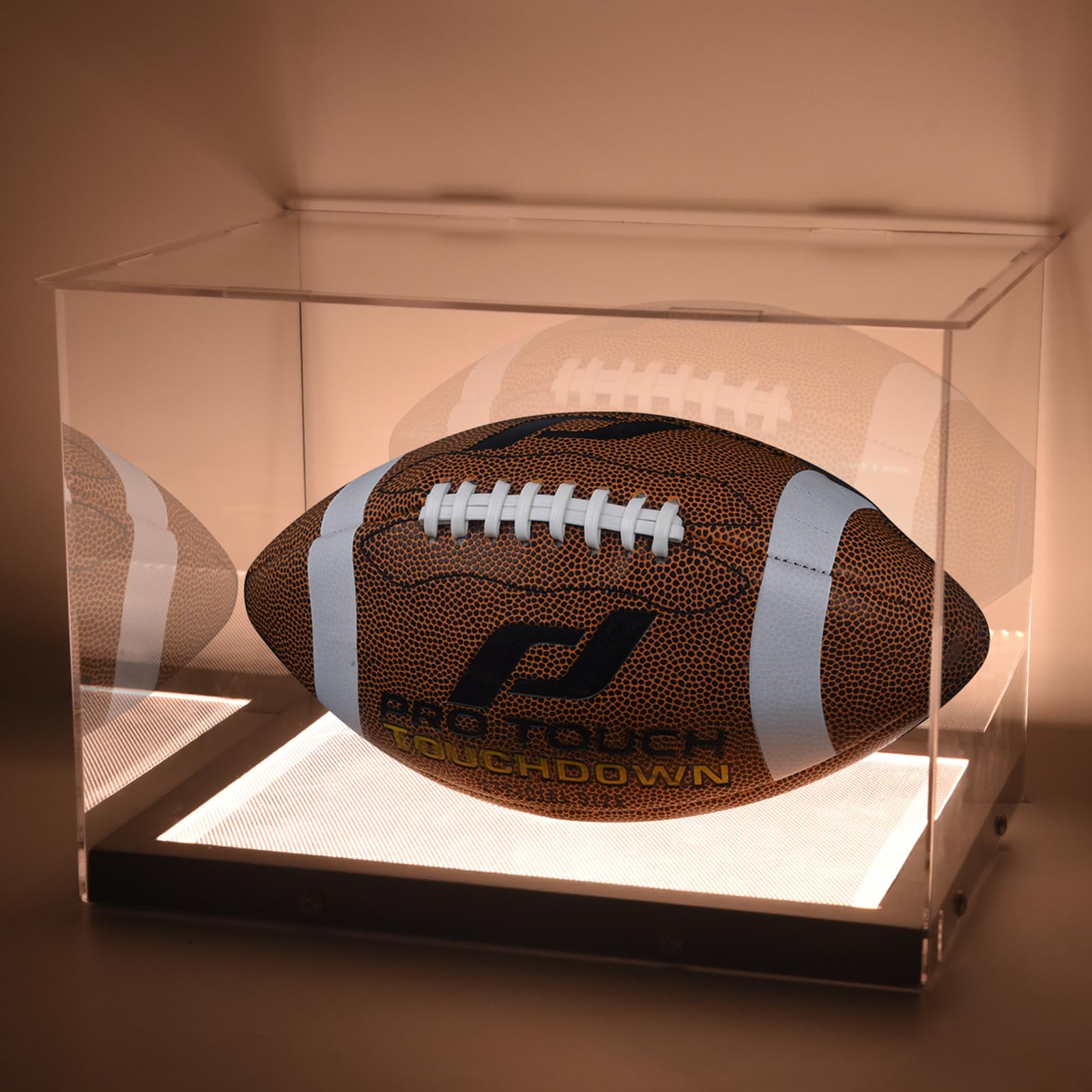 Photo 1 of LuxRound Football Display Case with Built-in Dimmable LED Lights Clear Acrylic Football Display Holder Box, UV-Protective Dust-Proof, Lighted Football Memorabilia Display Case