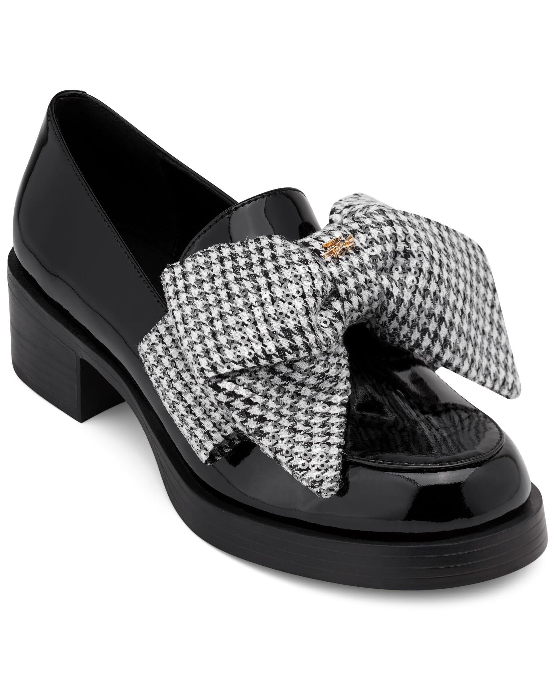 KARL LAGERFELD Women’s Camilla Loafer with Oversized Bow, Black/White, 5