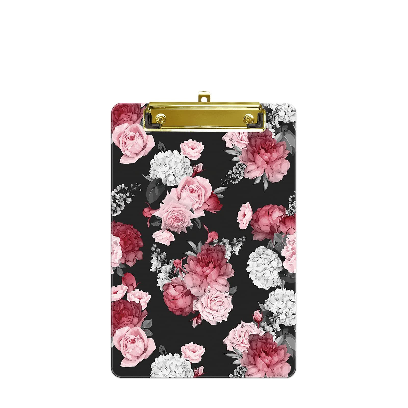 Hnogri Small Plastic Clipboard, Fashion Design A5 Size Memo Clipboards for Students, Kid, Women, Office, School, Low Profile Clip, Cute Custom Pattern, Mini Clipboard Size 6" x 9", Pink Rose