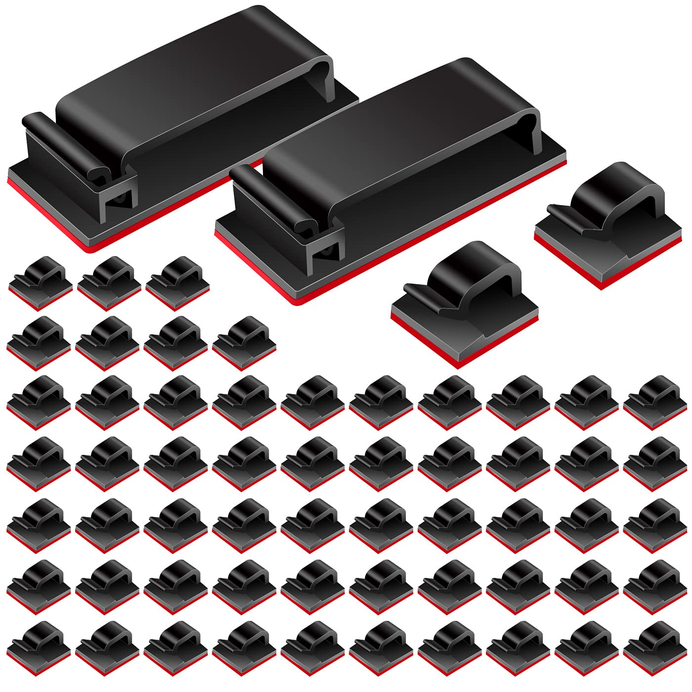 59 Pieces Self-Adhesive Cable Clips Cable Management Holder Electric Wire Organiser Plastic Cable Organiser Clip for Securing Cables (Black)