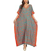 Kaftan Dresses for Women V-Neck Print Swimsuit Cover Up Plus Size Beach Caftan Lounge Dress