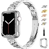 chuangshiji Compatible with Silver Apple Watch Band 38mm 40mm 41mm, Stainless Steel for Women iWatch Band Series 9/8/7/6/5/4/3/2/1/SE