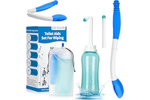 JADE BUTTERFLY Foldable Toilet Aids Set for Wiping – 2PCS Personal Hygiene Kit with Collapsible Butt Wiper Tool & Dual-Nozzle Peri Bottle , Wiping Aid for Post-Surgery Recovery, Elderly and Travel Use (Blue, Ultra)