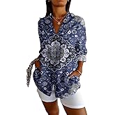 HOTYD Womens Long Sleeve Boho Shirts Button V Neck Vintage Floral Tops Ladies Blouses Dressy Casual Graphic Shirt 2025 Spring