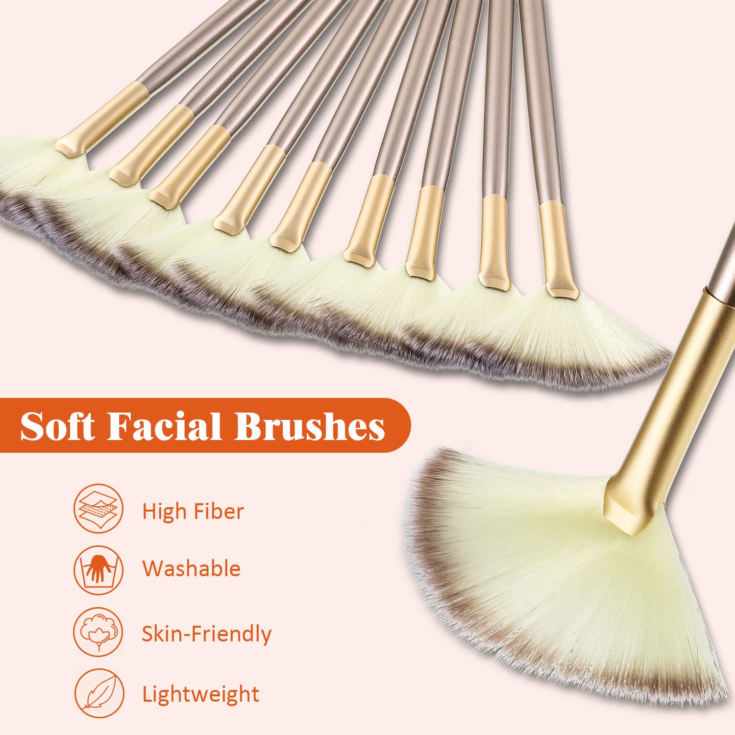 9 Pieces Soft Facial Makeup Brush Facial Powder Cosmetics Brushes Wooden Handle and Soft Fiber Face Fan Shape Brushes Makeup Brushes Cosmetic Tool for Face Highlighting Makeup Powder: Beauty