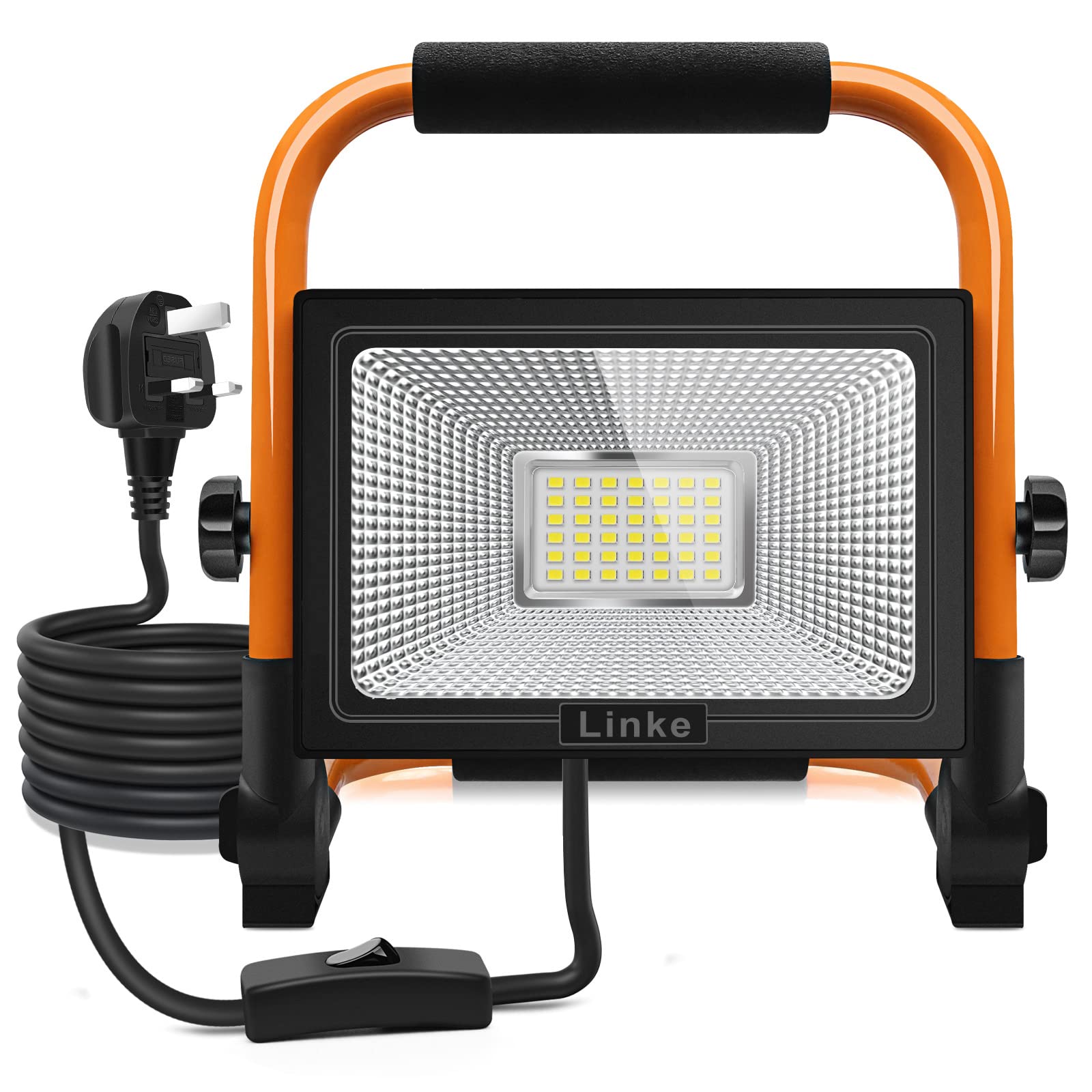 Linke 35W LED Work Light 3000LM Job Site Light 6500K Portable Floodlight Super Bright Construction Lights with 3.5m Wire Plug IP66 Waterproof for Workshop, Garage, Garden