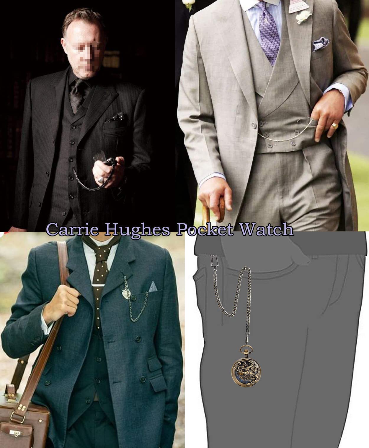 Carrie Hughes Mens Mechanical Pocket Watch with Chain Lucky Dragon Steampunk Skeleton Hunter Double Open in Box CHPW10A