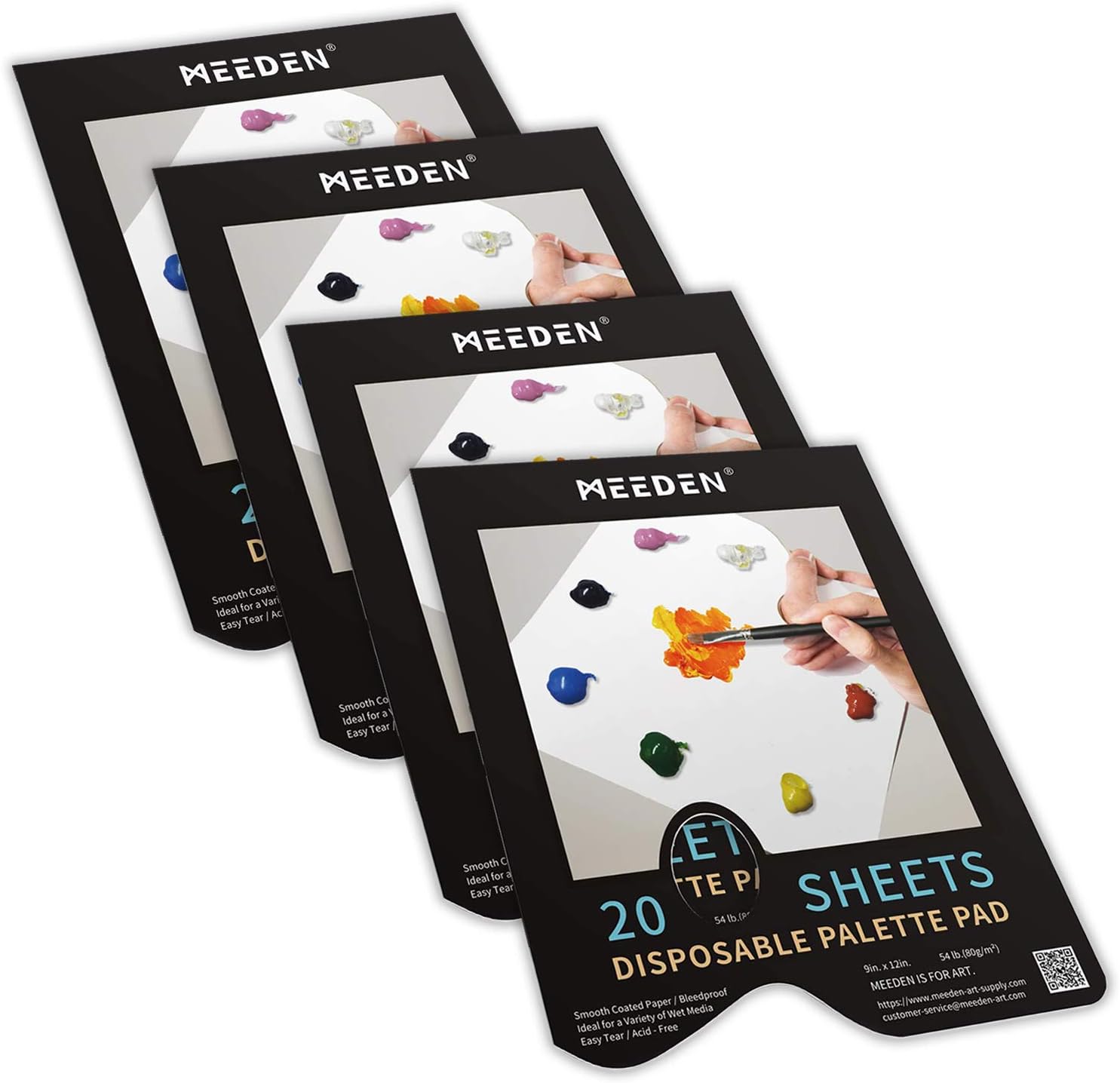 MEEDEN Disposable Palette Painting Pad, 4 Pack 20 Sheets 9x12 Inches, 54lb / 80GSM Bleed-Proof Paint Palette with Thumb Hole, Non-Acid Paper for Acrylic, Oil, Gouache and Tempera