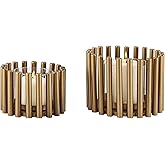 Danya B. Pela Pillar Ring Warm Gold Midcentury Modern Votive Hurricane Candle Holders - Set of 2, Gold, Clear