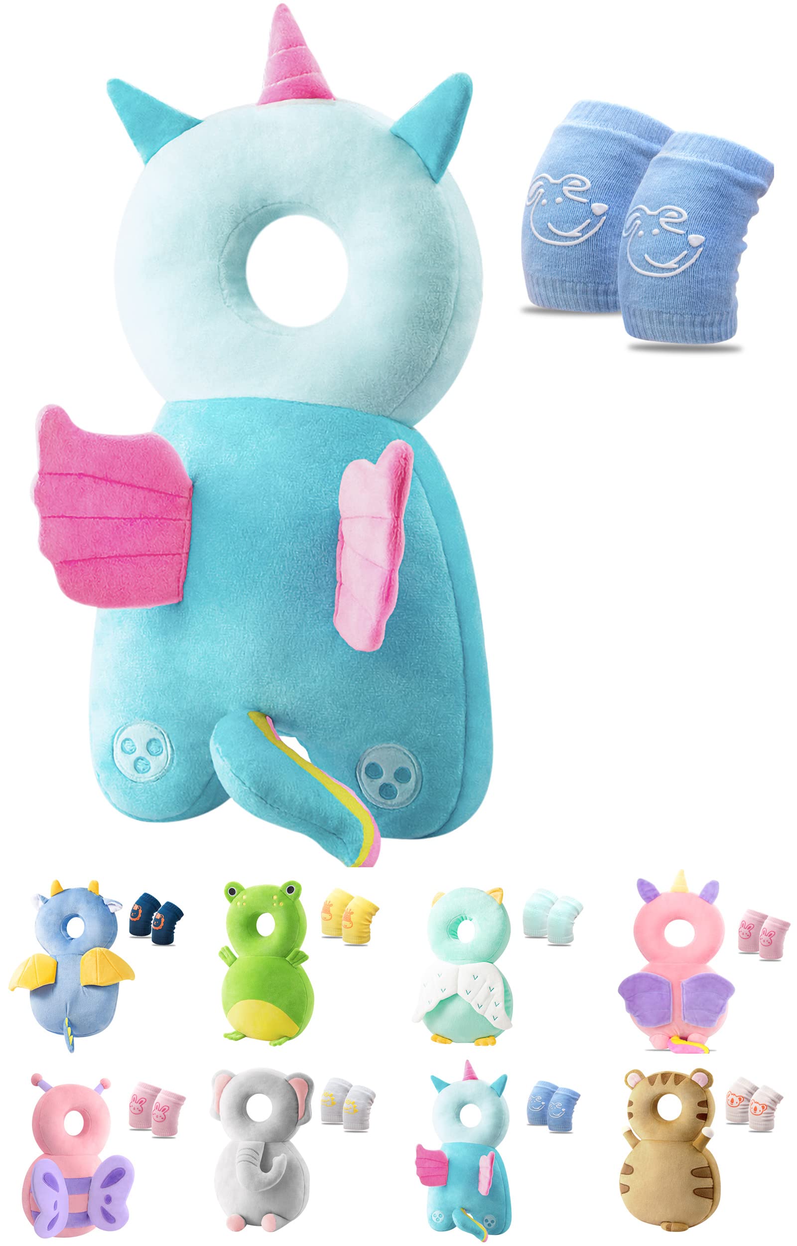 JEJA Baby Head Protector Backpack and Baby Knee Pads for Crawling, Adjustable Head Back Protection Safety Pads Toddler Walking, Angel