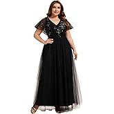 Ever-Pretty Plus Women's V Neck Curvy Short Sleeves A Line Sequin Plus Size Formal Evening Dresses 02223-DA