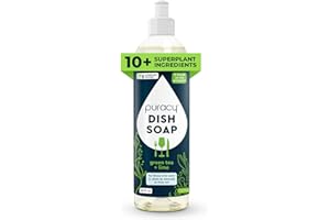 Puracy Natural Dish Soap - Skin-Softening Plant-Based Dishwashing Soap, Non-Toxic Dish Soap, Organic Liquid Dishwashing Detergent Soap (Green Tea & Lime, 16 fl oz)
