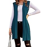 Beyove Womens Long Vests Sleeveless Draped Lightweight Open Front Cardigan Layering Vest with Side Pockets