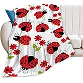 Ladybug Blanket, Lady Bug Cartoon Throw Blankets, Flower Green Leaves Fuzzy Plush Blanket Ultra Soft for Animal Lover Gift Kids Teens Women Men Girls Boys Stuff Decor for Bedding Sofas Couch 50"X40"