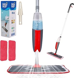 Aiglam Sprühwischer,300ML Bodenwischer mit Sprühfunktion für schnelle Reinigung, Spray Mop mit Sprühdüse, Wischer mit Wassertank und 2-Mikrofaserbezug (Rot)