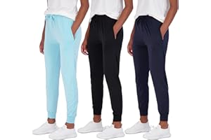 Real Essentials 3 Pack: Womens Dry Fit Athletic Active Lounge Jogger Sweatpants Sweat Pants Teen Workout Gym Yoga Track Running Casual Ladies Pockets Cuffed Soft Lightweight Exercise - Set 2, M
