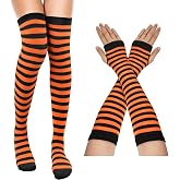 MESU Women Striped Thigh High Socks and Fingerless Gloves Set | for Cosplay Costumen
