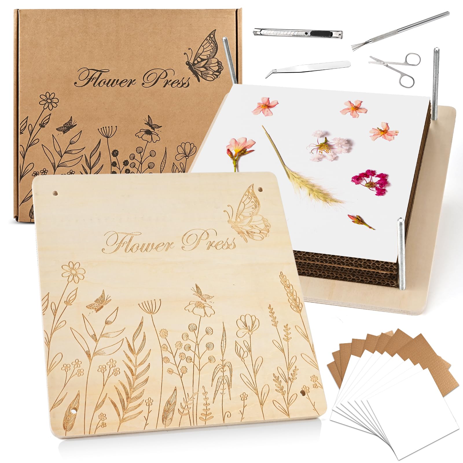 Photo 1 of GOLDGE Extra Large 11”x11” Flower Press - 10-Layer Wooden Press for DIY Flower Preservation with Storage Bag, Adult Craft Kit