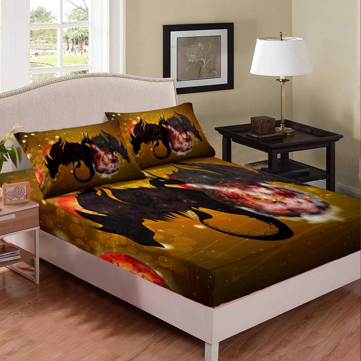 Erosebridal Purple Dragon Bedding Set Starry Sky Galaxy