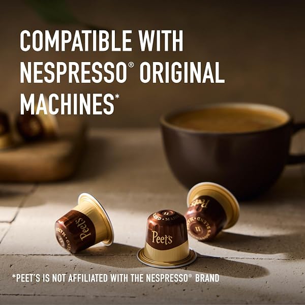 PEET’S COFFEE, MEDIUM ROAST ESPRESSO CAPSULES, COMPATIBLE WITH NESPRESSO ORIGINAL MACHINES, 100% ARABICA COFFEE – BIG BANG INTENSITY 9, 50 COUNT (5 BOXES OF 10 ESPRESSO CAPSULES)
