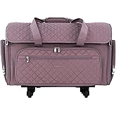 Everything Mary XXL Rolling Sewing Machine Case – Purple Quilted Craft Bag with 4 Wheels – Spacious Storage Organizer with Pockets for Sewing & Craft Supplies
