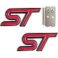 OnlyYou.X Red 1 Grille ST Emblem Plus 1 ST Badge Decal Sticker Compatible with Pickup and Car 2 Pieccs Metal Black Outline