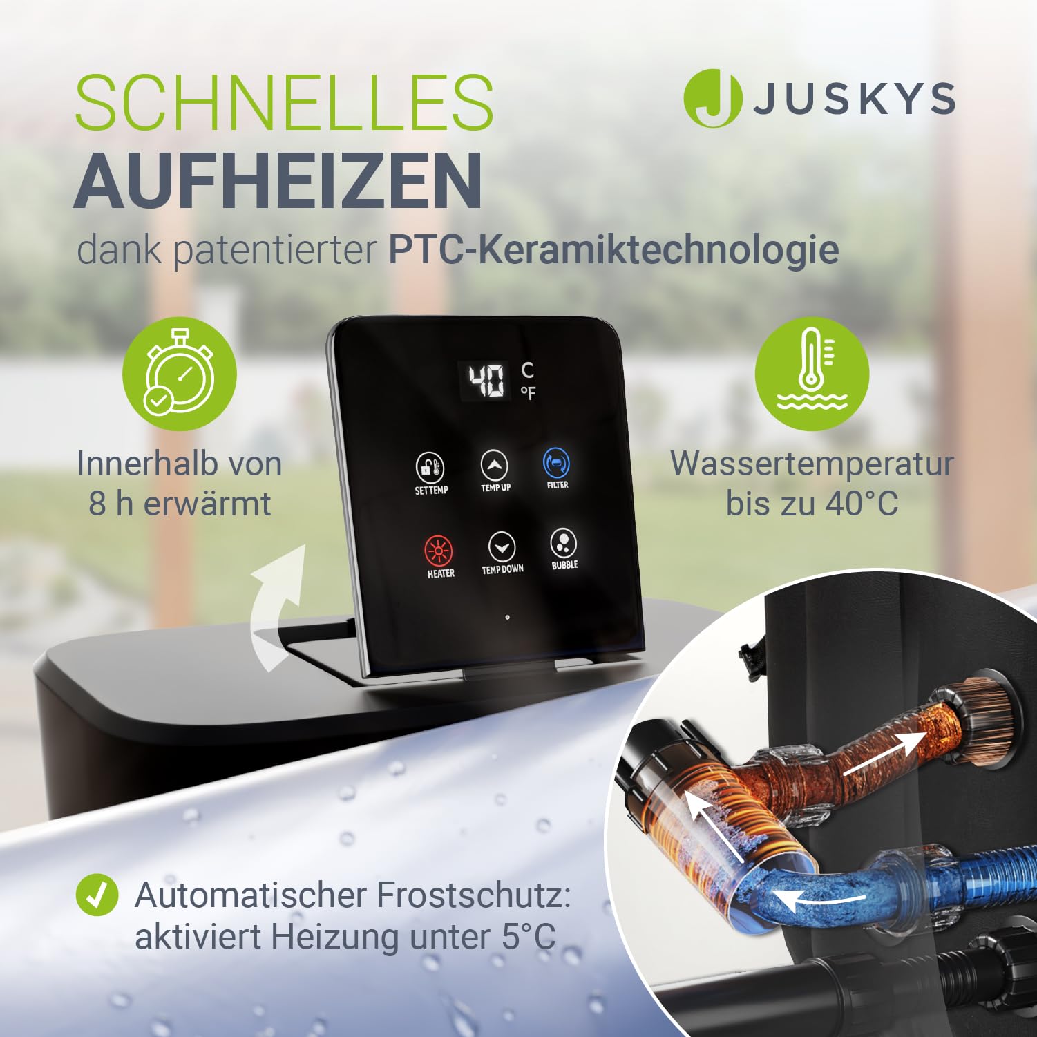 JUSKYS® Whirlpool SpaLuxe – Aufblasbar, Outdoor & Winterfest, 130 Sprudeldüsen, 3000W, PVC laminiert, Grau/Blau 5