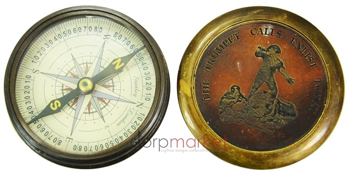 The Trumpet Calls Enlist Today Nautical Sundial Compass with Poem Antique Vintage Collectible