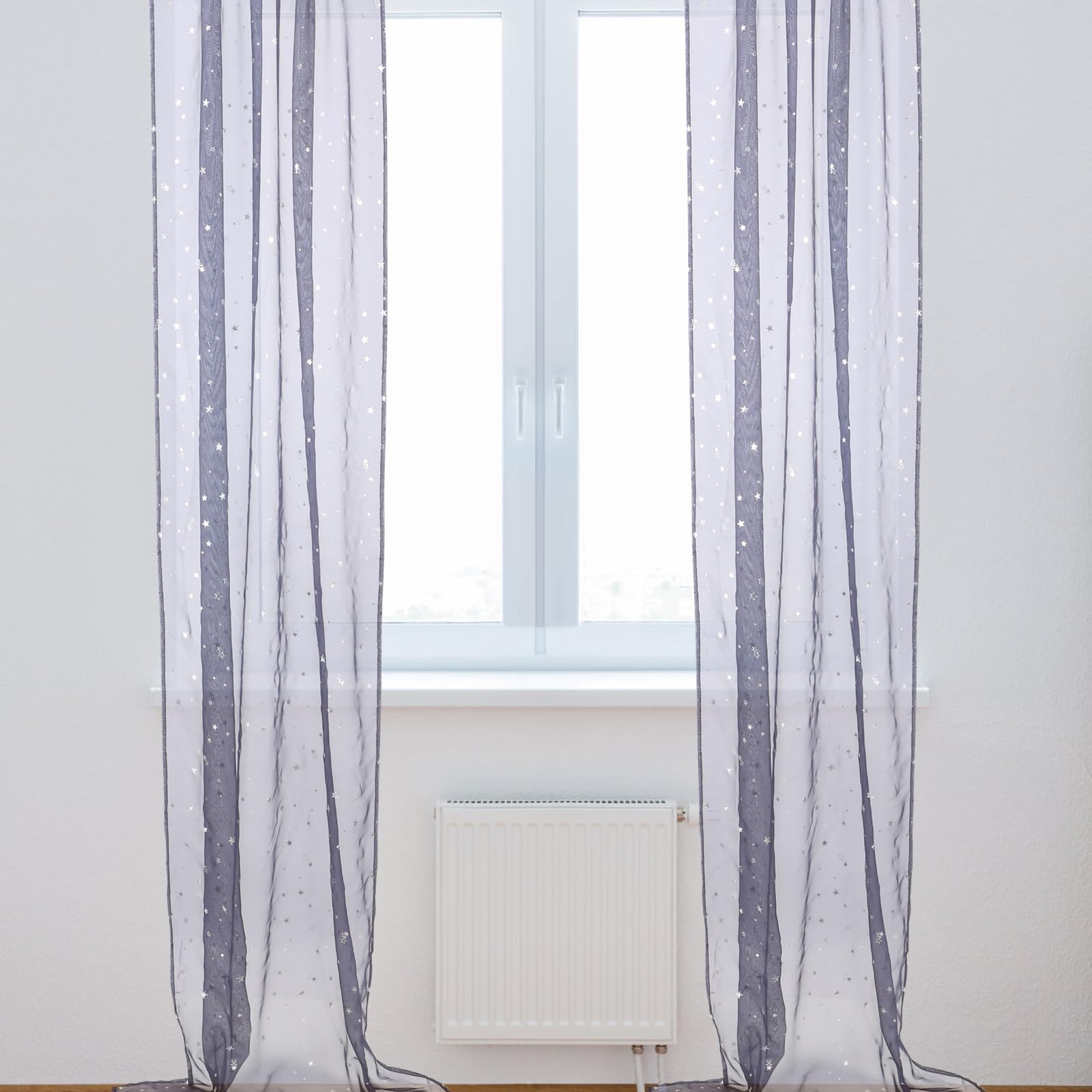 Veemoon Voile Window Curtain: Romantic Star Foil Window Treatment - Glitter Stars Sheer Curtains Panel for Girl Bedroom Living * 270CM