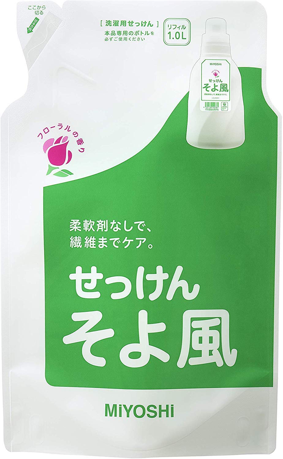 【まとめ買い】ミヨシ石鹸 液体せっけんそよ風 詰替 1000ml ×4個商品画像
