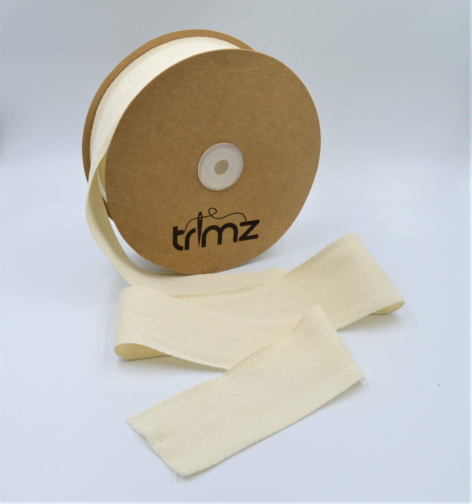 50mm x 25m: Trimz Natural Cotton Herringbone Tape 50mm x 25m | Wide Craft Ribbon | Upholstery, Home Decor, Sewing Projects — image 1