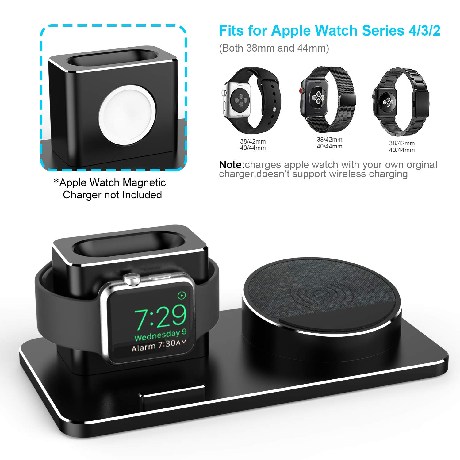 Awelbuy Charging Station for Apple Watch Aluminum Charging Stand Dock for iWatch Series 4/3/2/1, AirPods, 10W Wireless Charger Stand for iPhone X/XS/XR/Xs Max/8/8 Plus