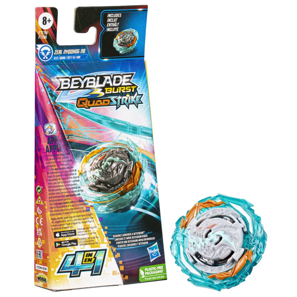 Beyblade Burst QuadStrike, Single Pack Zeal Nyddhog N8, Toy for Children from 8 Years