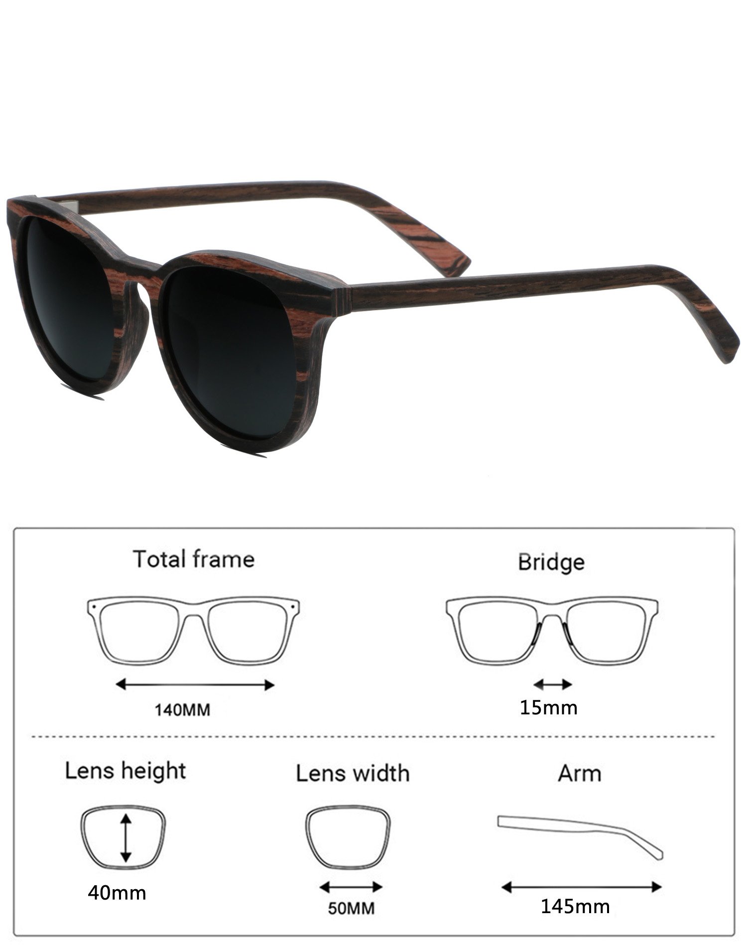 Ablibi Men\'s Wood Bamboo Sunglasses Women Vintage Luxury Brand Designer Polarized Sun Glasses (ebony, gray)