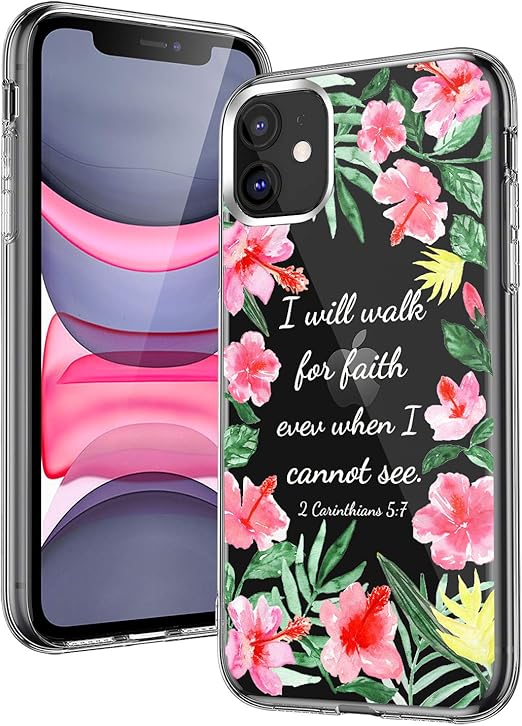 Amazon Com Iphone 11 Case Awesome Tropical Summer Leaf Floral Pink Flower Blossoms Cute Women Girly Bible Verse 2 Carinthians 5 7 Quote Crystal Clear Soft Tpu Protective Case Cover For Apple Iphone 11