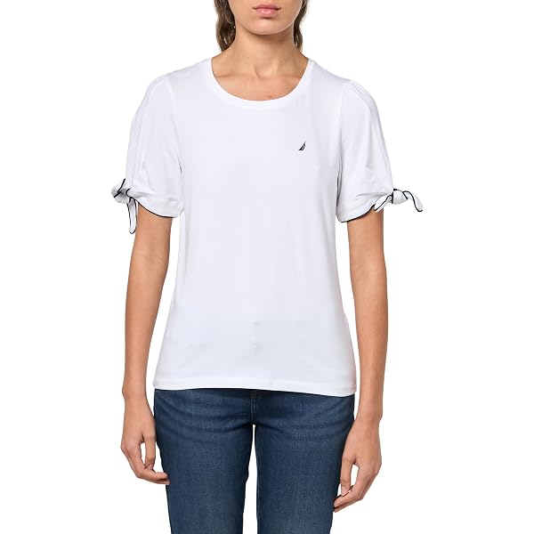Nautica Women's Relaxed 3/4 Sleeve Chambray Top With Cuffed Sleeves
