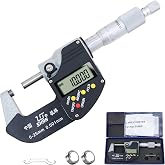 Digital Outside Micrometer, 0-1 in Range, 0.00005" Resolution, LCD Display | Micrometer Set, 0-1 inch Measuring Range, Ultra-Precision 0.0001 Accuracy, in/mm Switch, Carbide Tip, with Protective Case