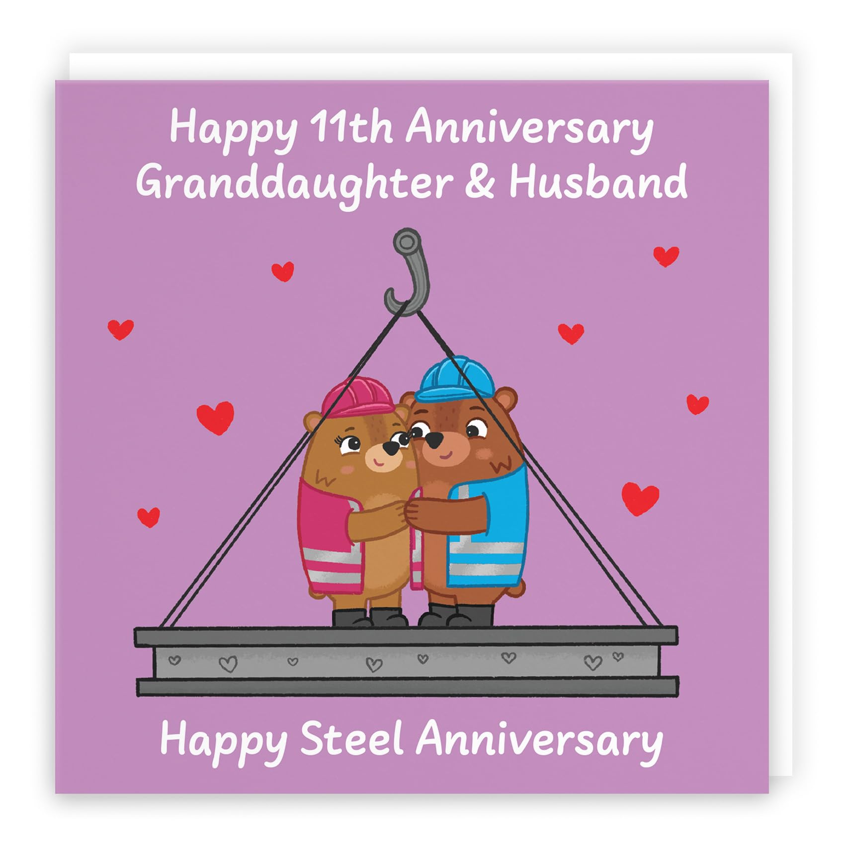 Hunts England - Granddaughter And Husband 11th Anniversary Card - Steel Anniversary - 11 Years - Cute Fun Bears Card - Love Story Collection