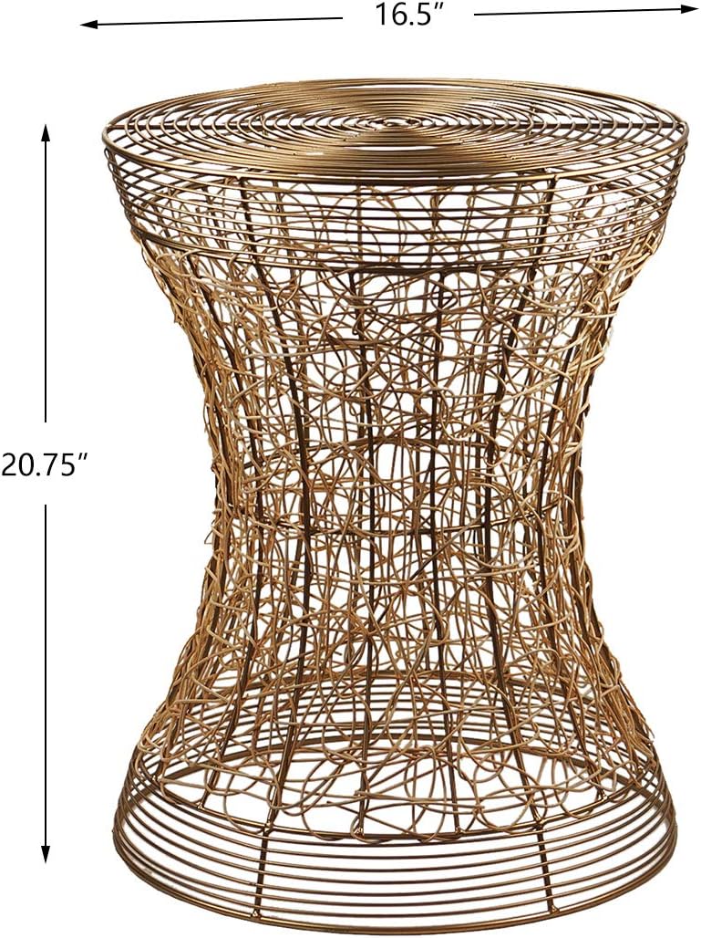 FINECASA Metal Side Table, Handwoven Accent Metal Frame Table 16.5X16.5X20.75 Inches,Accent Tables for Small Spaces，End Tables Bedroom with Rattan Twining,Gold: Kitchen & Dining