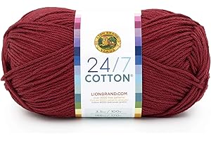 Lion Brand Yarn Lightweight 24/7 Cotton Yarn for Knitting, Crocheting, and Crafts, 1 Pack, Burgundy