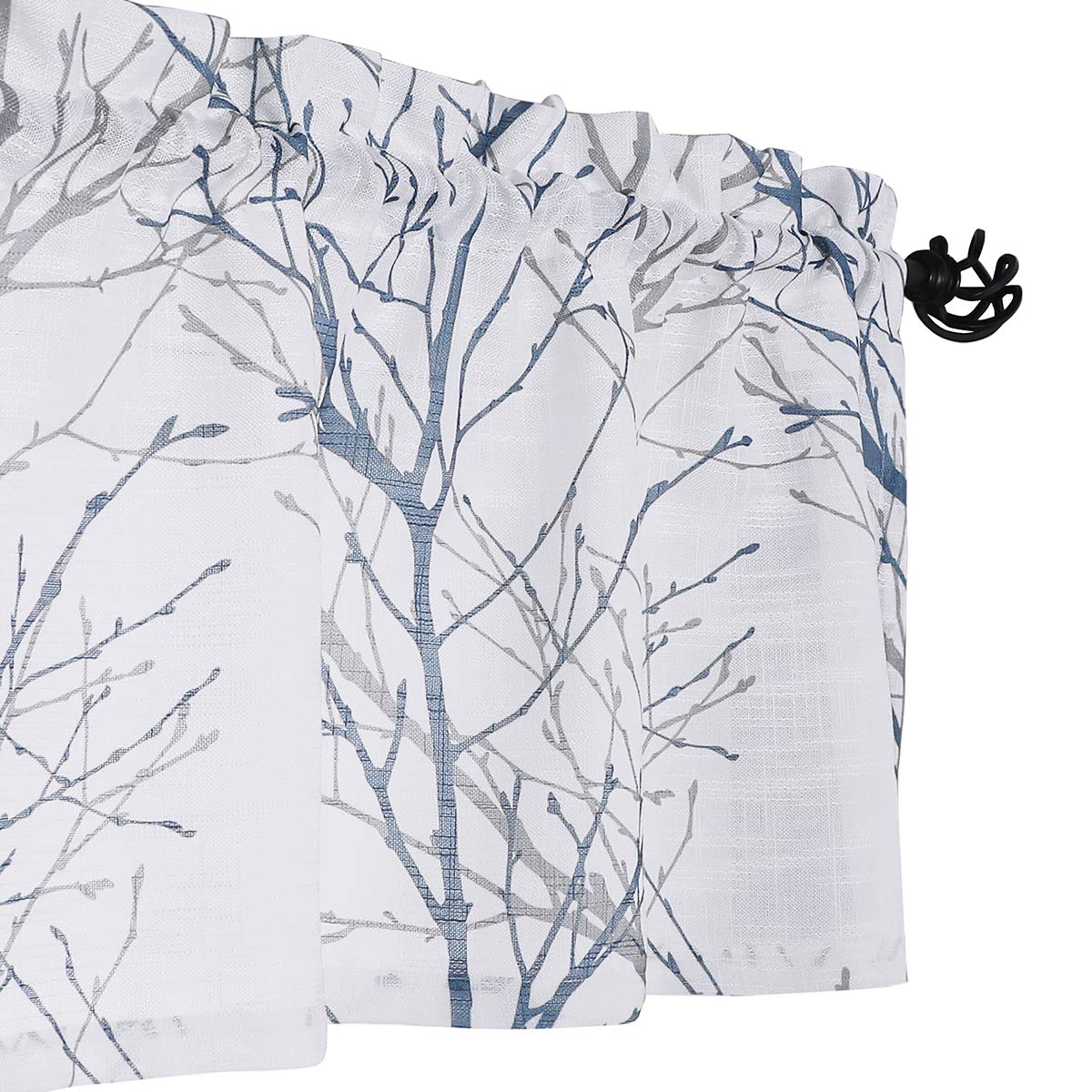 Fmfunctex Blue Kitchen Valance Curtain for Living Room Grey Branch Print on Linen Texture Look Window Valance for Bedroom 50" W x 18" L, 1 Panel, Rod Pocket