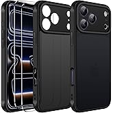 ivoler 3-in-1 Case for iPhone 17 Pro 6.3" 2025 with 2 Pack Tempered Glass Screen Protector [Military Grade Protection], Frosted Translucent Back for iPhone 17 Pro Cover- Black
