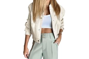 Tankaneo Womens Cropped Bomber Jacket Wool Blend Varsity Short Pea Coats Long Sleeve Button Down Winter Casual Outerwear