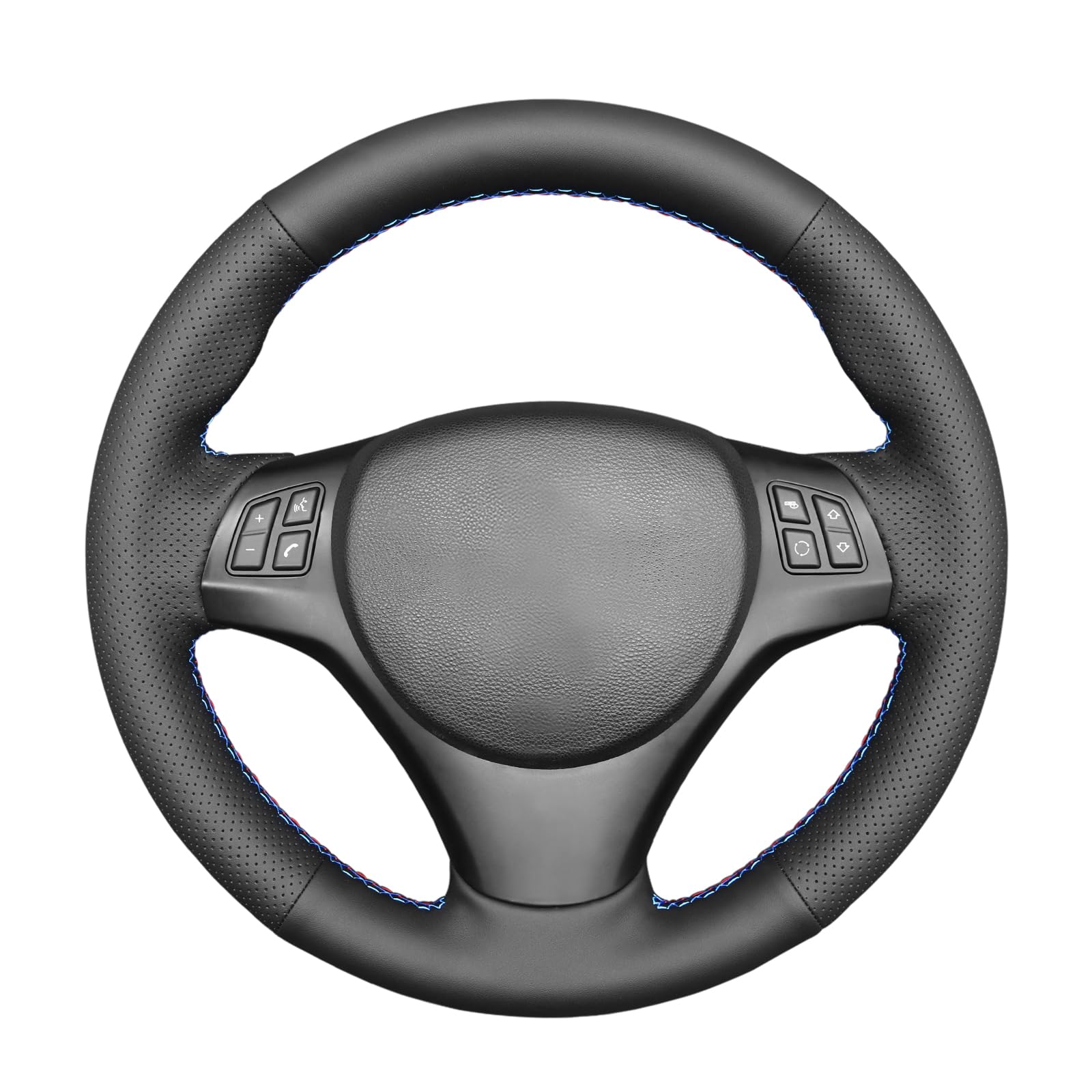 MEWANT Car Steering Wheel Covers Wrap for M Sport M3 E90 E91 E92 E93 E87 E81 E82 E88 X1 E84 DIY Custom Handsewing Black Artificial Leather